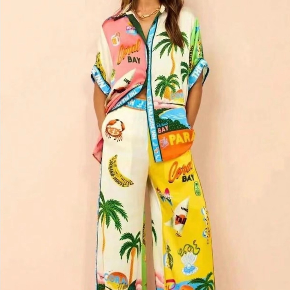 Colorful Tropical Print 2 Piece SZ L NWOT